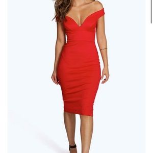 Red Off the Shoulder Bodycon Dress